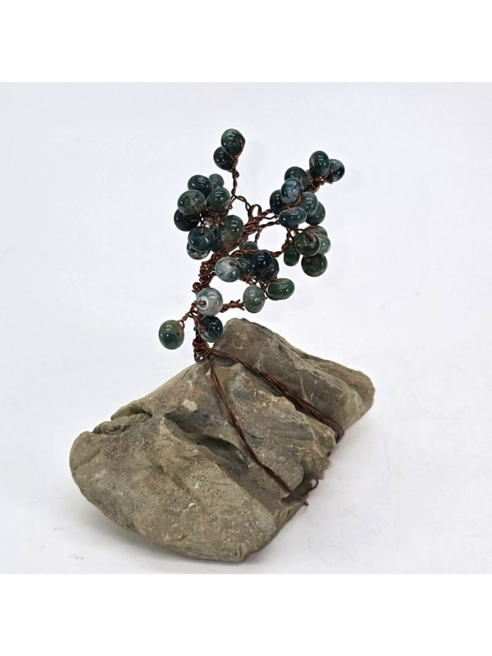 Handcrafted Wire Bonsai Tree Sculpture With Agate Beads On Natural Stone JE303 - Picture 4 of 7